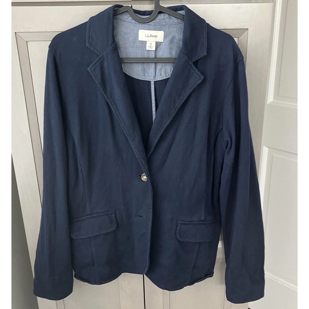 L.L. Bean Blazer Women’s Size Medium Blue Cotton 2 Button 288997 Jacket